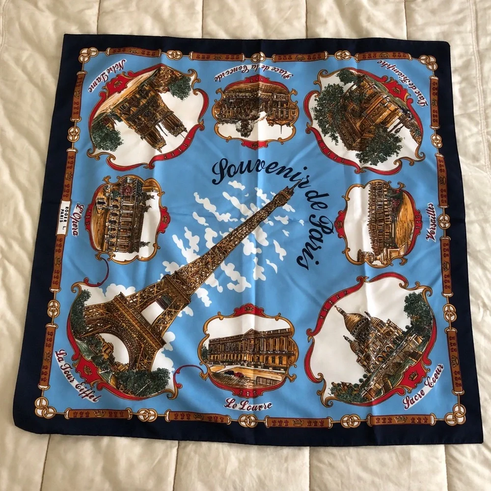 Lahmy Souvenir de Paris Scarf Blue Black Red 29” x 30”